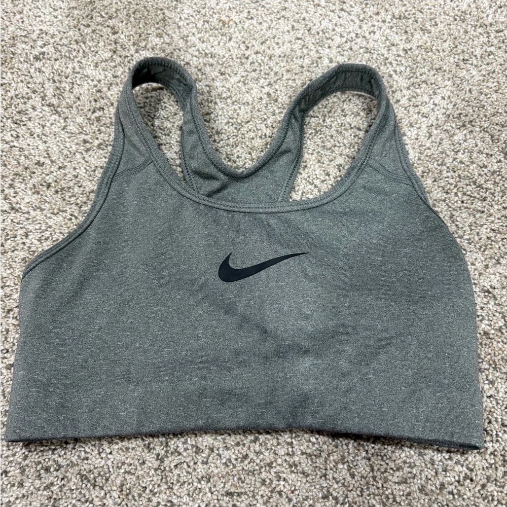 Nike Gray Heather Racerback Sports Bra with Black Swoosh